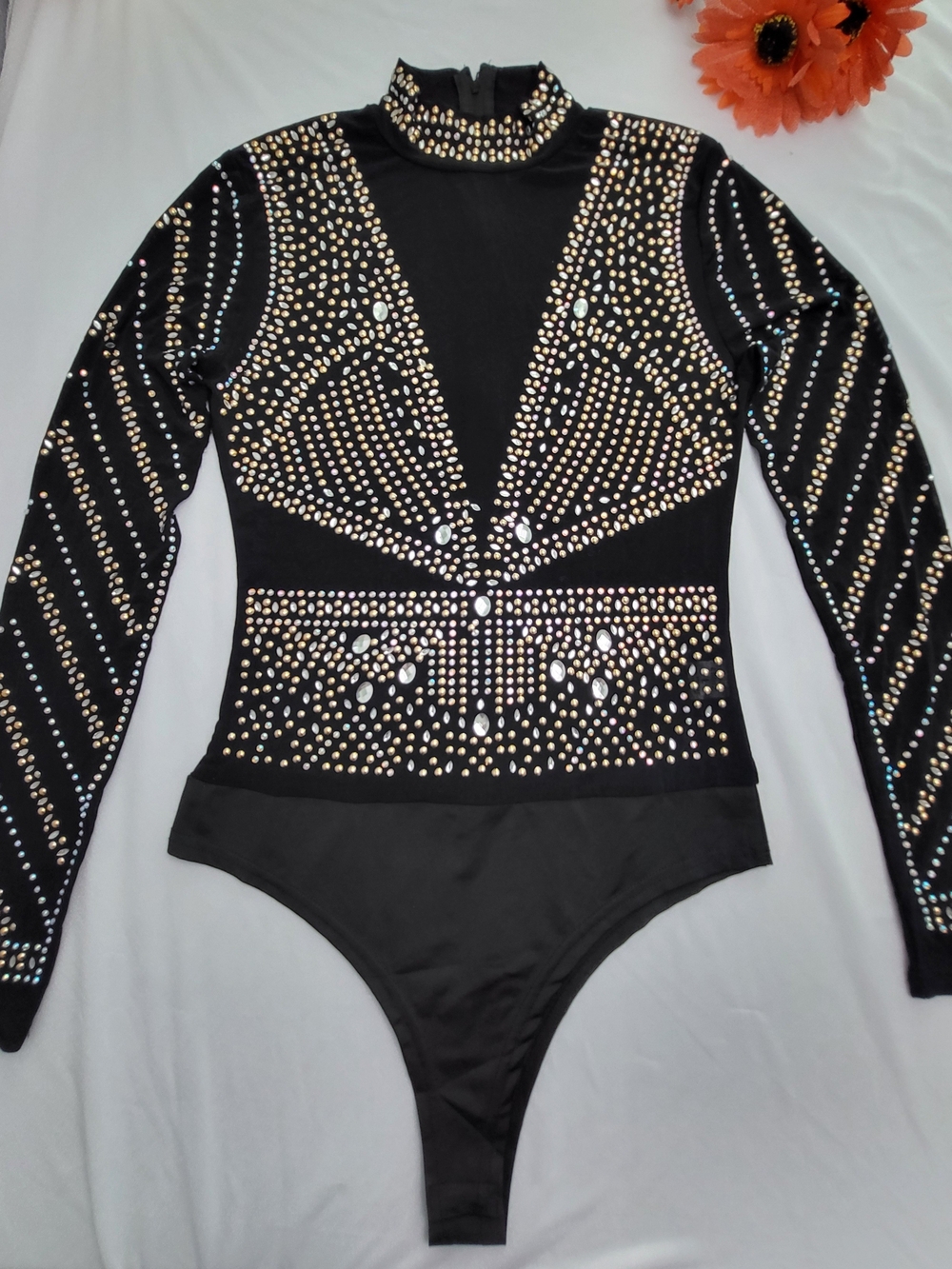 Black Studded Long-Sleeve Bodysuit Size L